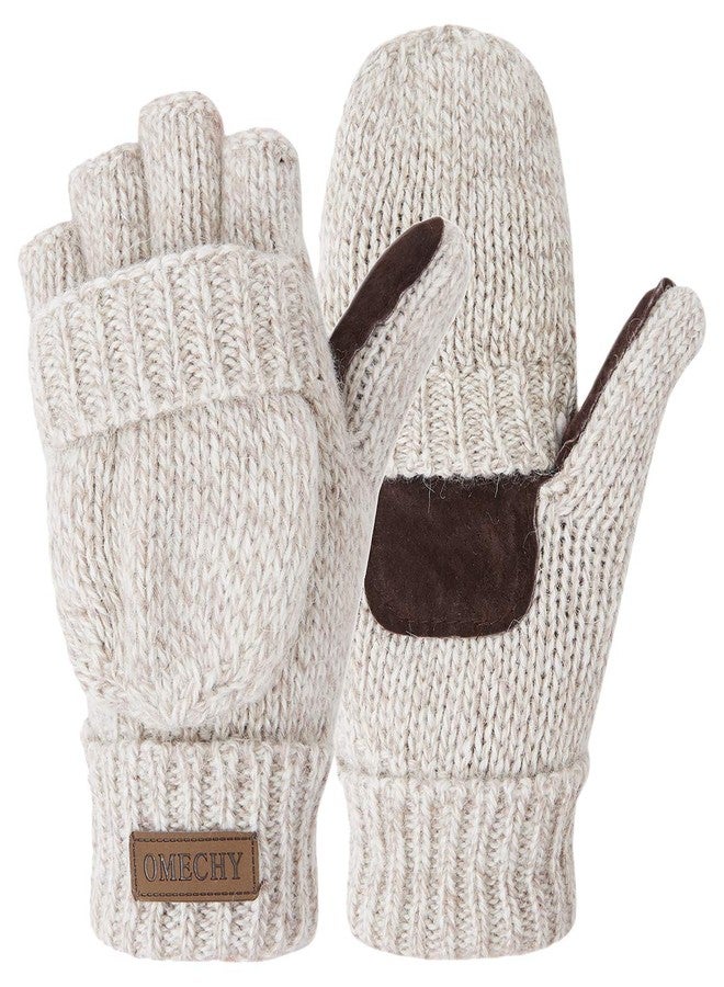 OMECHY Winter Knitted Fingerless Wool Gloves Thermal Insulation Warm Convertible Mittens Flap Cover for Men Women - Image 1